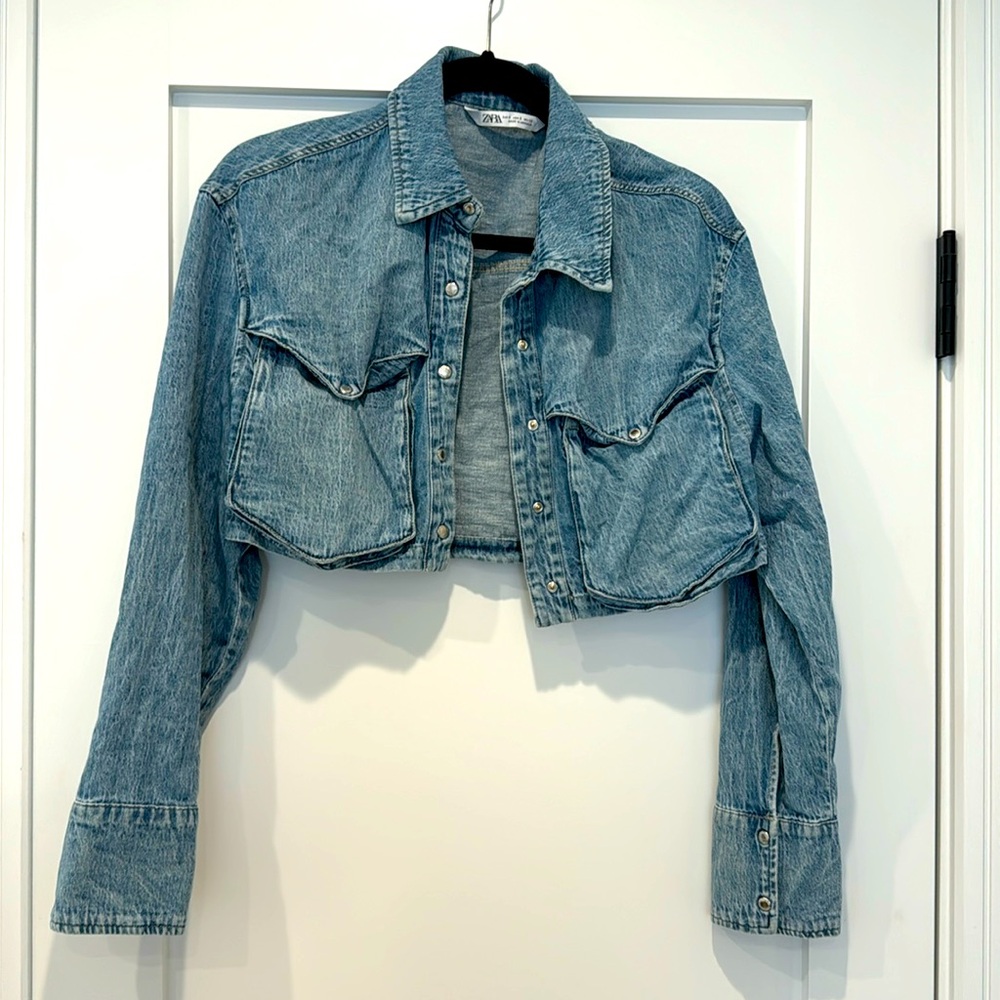 zara cropped denim shirt